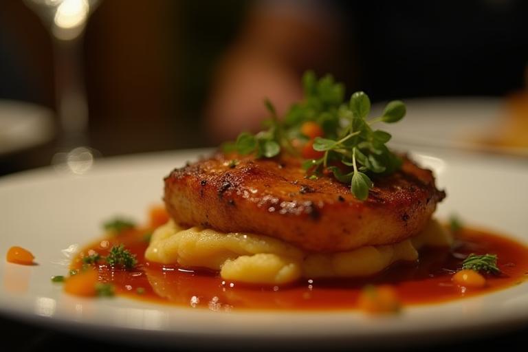 Commercial photo of a gourmet food dish in a restaurant setting